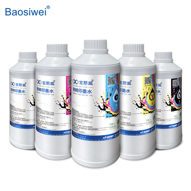 Baosiwei CMYK हीट ट्रांसफर स्याही C, M, Y, K 1000ml चिकनी मुद्रण के लिए